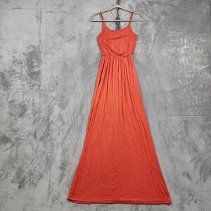 Lush Dress Womens XS Orange Scoop Neck Spaghetti Strap Maxi Sundress Stretch